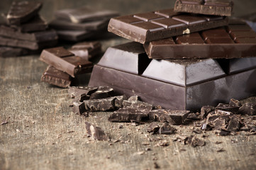 Various chocolate on wood