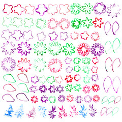 Vector Set of 100 grunge and watercolor flowers shapes - EPS10