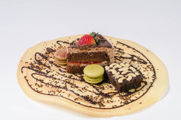 Piece of chocolate cakes with warm fudge sauce.