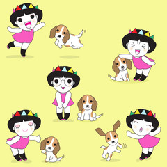Obraz na płótnie Canvas Playing With Puppies illustration set
