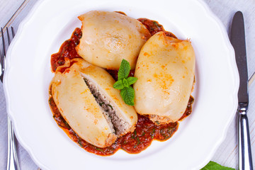 Squid Stuffed with Meat and Vegetables
