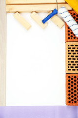 Still life with building tools and materials with space for text