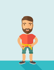 Man is practicing karate exercise.