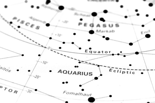 Aquarius star map zodiac.
Star sign Aquarius on an astronomy star map.