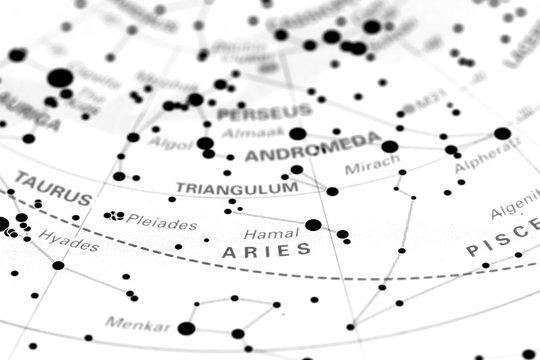 Aries star map zodiac.
Star sign Aries on an astronomy star map.