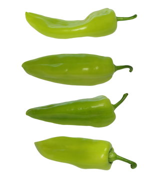 Set Green Peppers Isolated On White Background