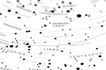 Naklejka premium Libra star map zodiac. Star sign Libra on an astronomy star map.