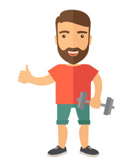 Exercising, man holding dumbells