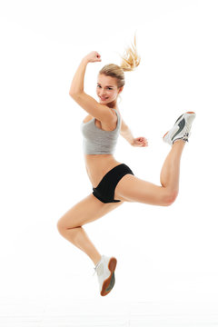 Fitness healthy women exercise in studio isolated