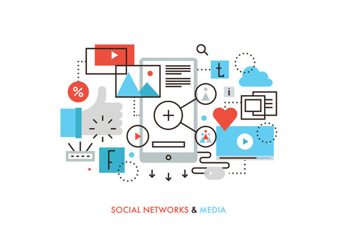 Social network flat line illustration