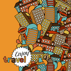 Obraz premium Town seamless pattern with hand drawn houses