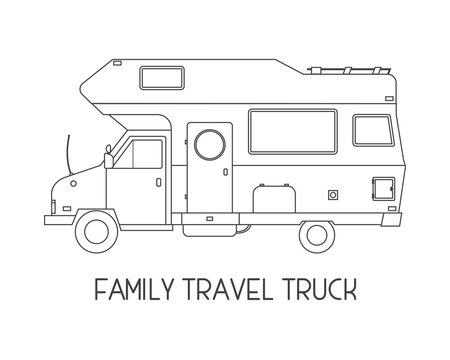 Camping Trailer Family Traveler Truck Outline Icon