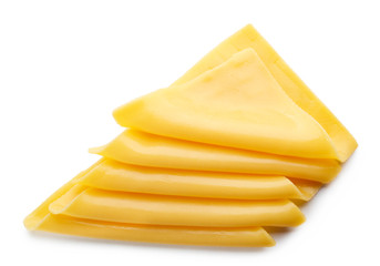 Slices of cheese isolated on white