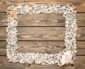 Frame from sea shells and stones