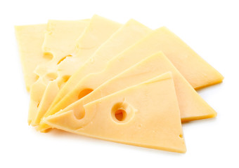 Slices of cheese isolated on white