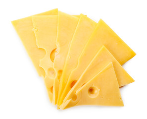 Slices of cheese isolated on white