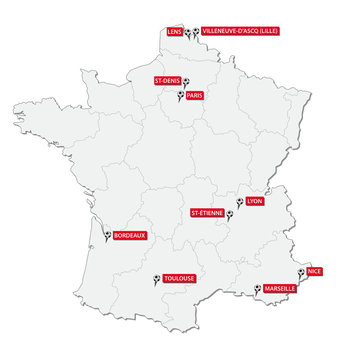 France 2016 soccer stadium map