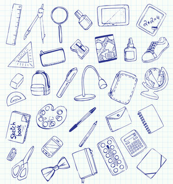 Vector drawing school items