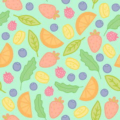 Doodle fruits and berries seamless pattern