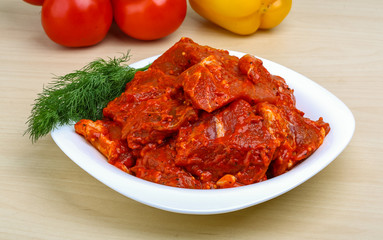 Raw marinated meat for bbq
