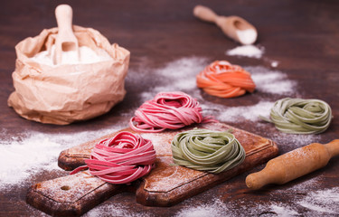 Colorful pasta tagliatell