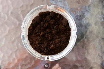 Coffee ground in a ashtray