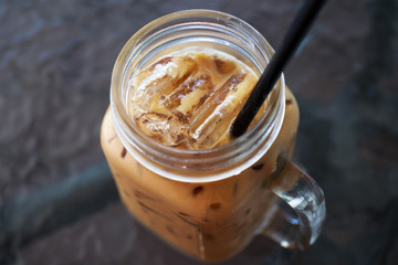 Ice coffee on the table