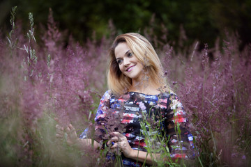 Beauty  girl alone with nature, freedom concept  , blond women