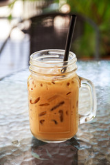 Ice coffee on the table