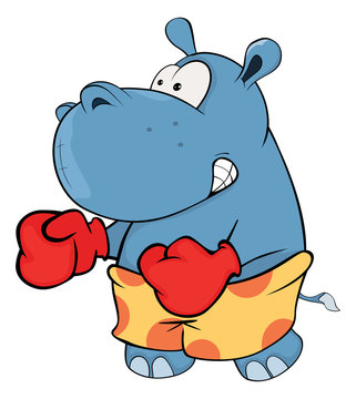 A little hippo boxer. Cartoon