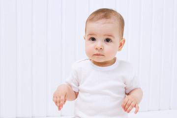 Fototapeta premium Beautiful baby portrait on white background
