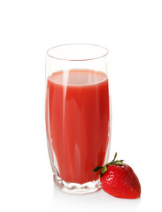 Glass of fresh strawberry juice isolated on white