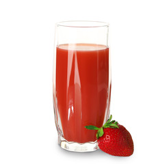 Glass of fresh strawberry juice isolated on white