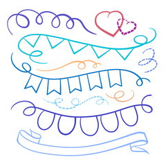 Ribbons and flags doodles set.
