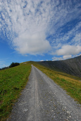 Hiking trail and clouds on the Schwandfeldspitz vertical format