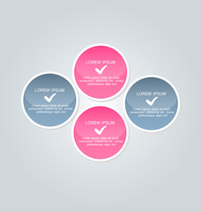 Business infographics tabs template for presentation, education, web design, banner, brochure, flyer. Pink and grey colors. Vector illustration.