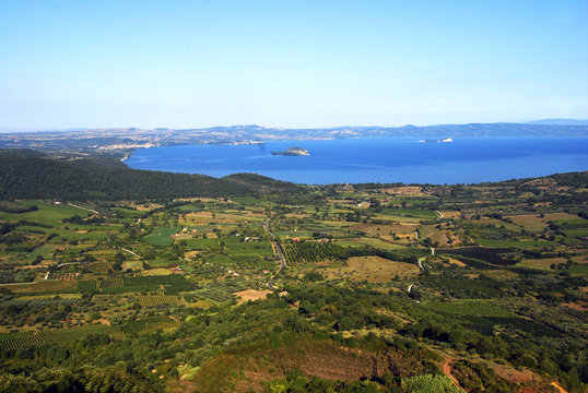 Marvelous look from Montefiascone to the Bolsenasee. Montefiascone, Italy.