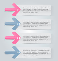Business infographics tabs template for presentation, education, web design, banner, brochure, flyer. Pink and grey colors. Vector illustration.