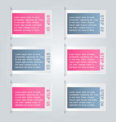 Business infographics tabs template for presentation, education, web design, banner, brochure, flyer. Pink and grey colors. Vector illustration.