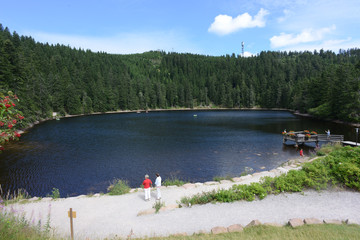 The Mummelsee in the Black Forest surrounded by mountains - BLACK FORREST, GERMANY