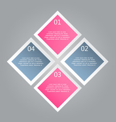Business infographics tabs template for presentation, education, web design, banner, brochure, flyer. Pink and grey colors. Vector illustration.