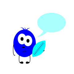 Little monster with ball and speech bubble