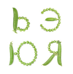 Letters of russian alphabet with green peas, abc