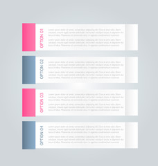 Business infographics tabs template for presentation, education, web design, banner, brochure, flyer. Pink and grey colors. Vector illustration.