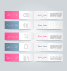 Business infographics tabs template for presentation, education, web design, banner, brochure, flyer. Pink and grey colors. Vector illustration.