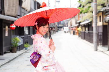 asian woman wearing kimono in Japan