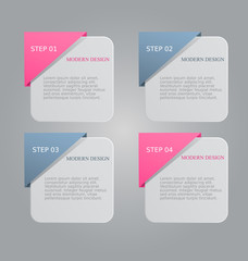 Business infographics tabs template for presentation, education, web design, banner, brochure, flyer. Pink and grey colors. Vector illustration.