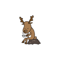 Christmas Reindeer drinking coffee