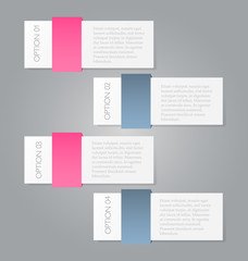 Business infographics tabs template for presentation, education, web design, banner, brochure, flyer. Pink and grey colors. Vector illustration.