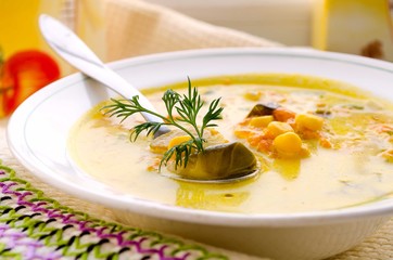corn soup with brussels sprouts and other vegetables